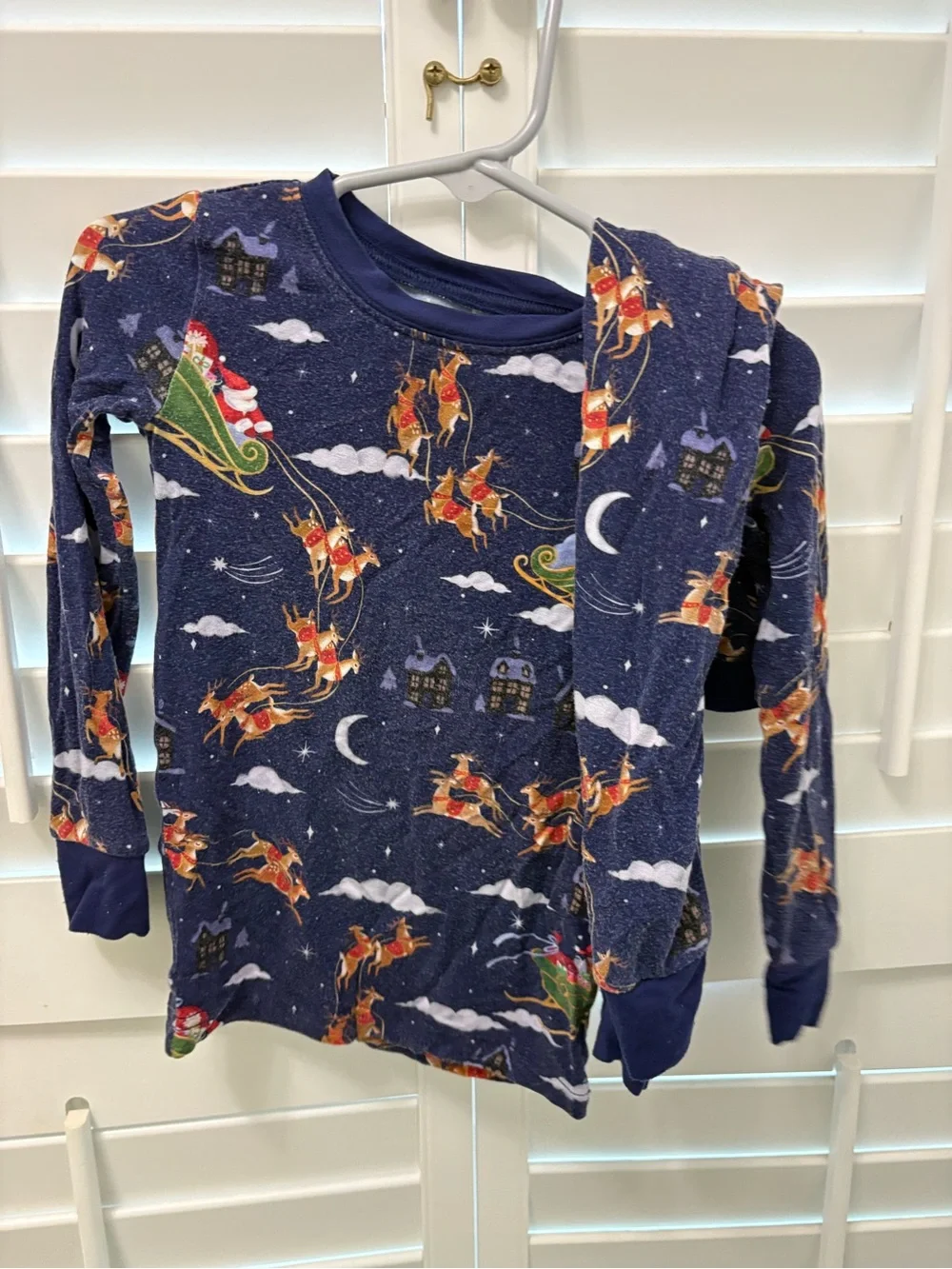 Little Sleepies Navy Santa Sleigh & Reindeer Pajamas Christmas